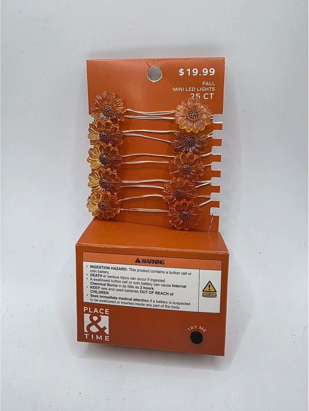 Place & Time Fall Flower Mini LED String Lights 25 Count Timer 9.19 Ft New
